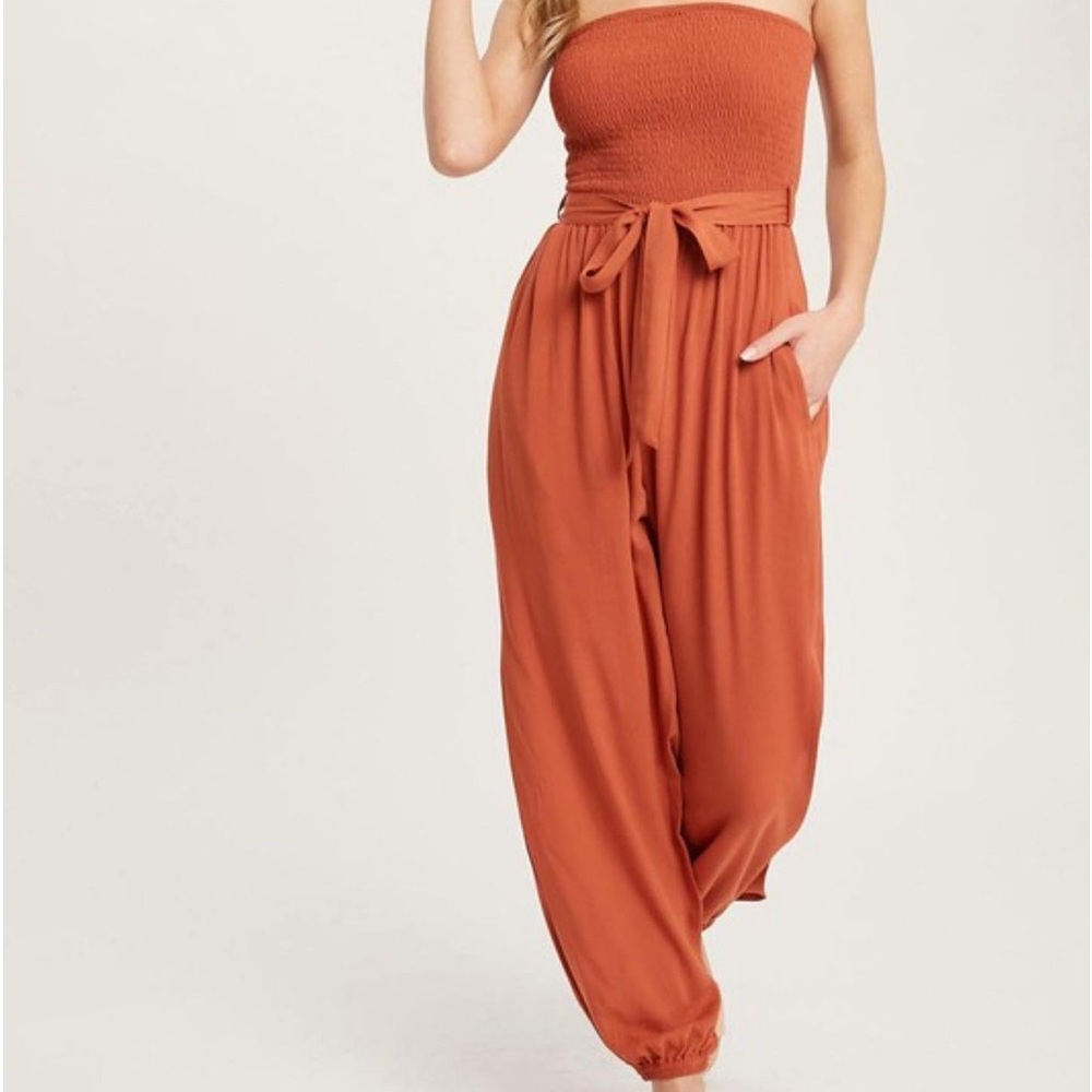 Open calf split Jumpsuit (RUST)